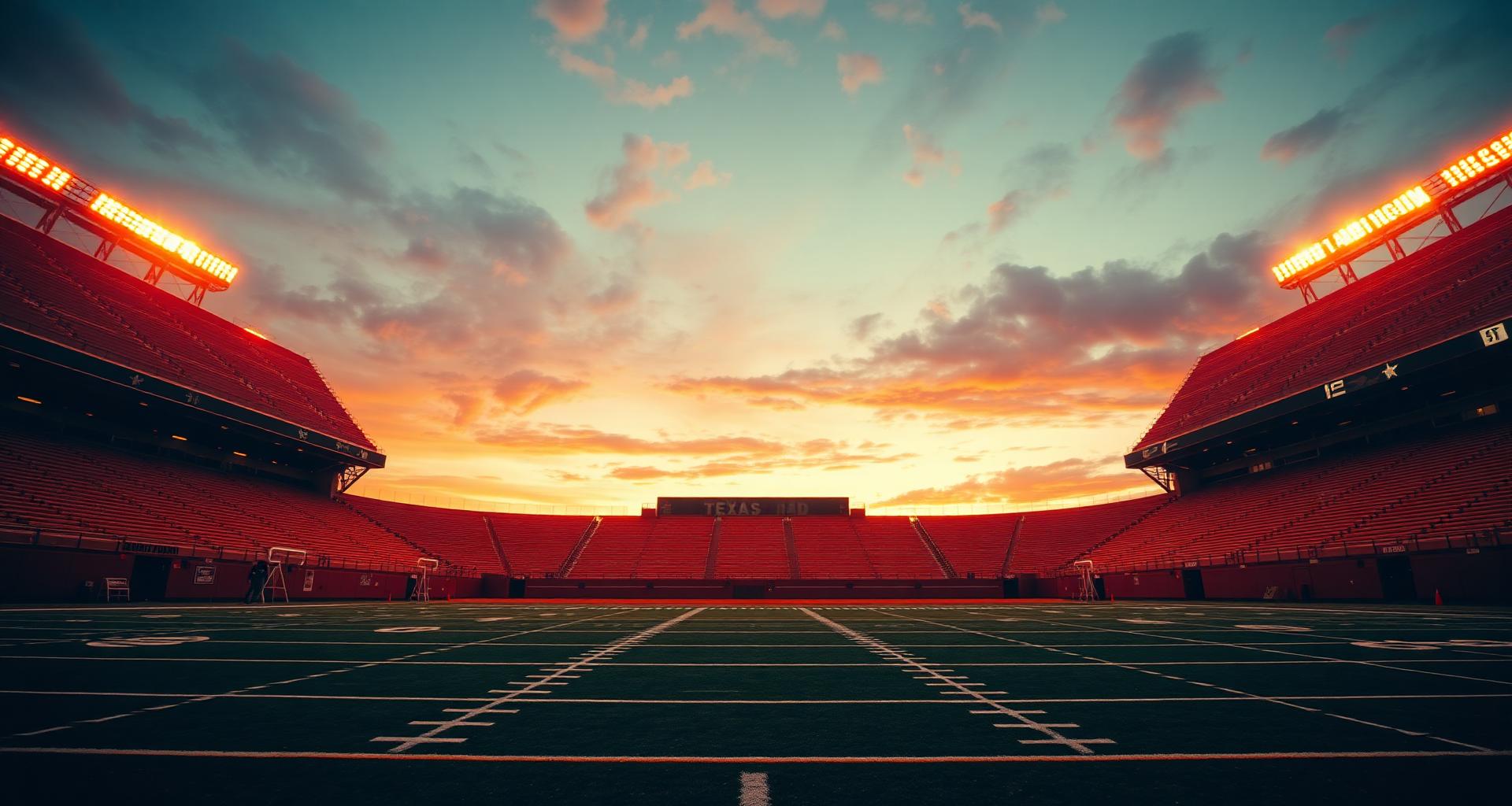 Texas football stadium at dusk